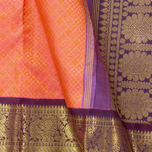 Peach And Purple Kanchipuram Silk Saree For Wedding Wear PV NYC 1380 - Silk Sari - Panjavarnam PV NYC 1380