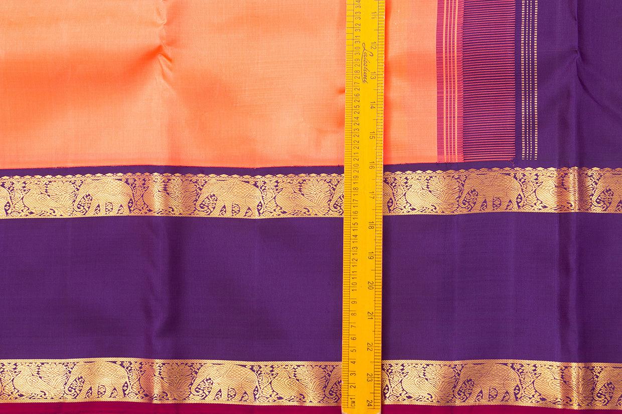 Peach And Violet Kanchipuram Silk Saree With Medium Border Handwoven Pure Silk For Festive Wear PV NYC 989 - Silk Sari - Panjavarnam