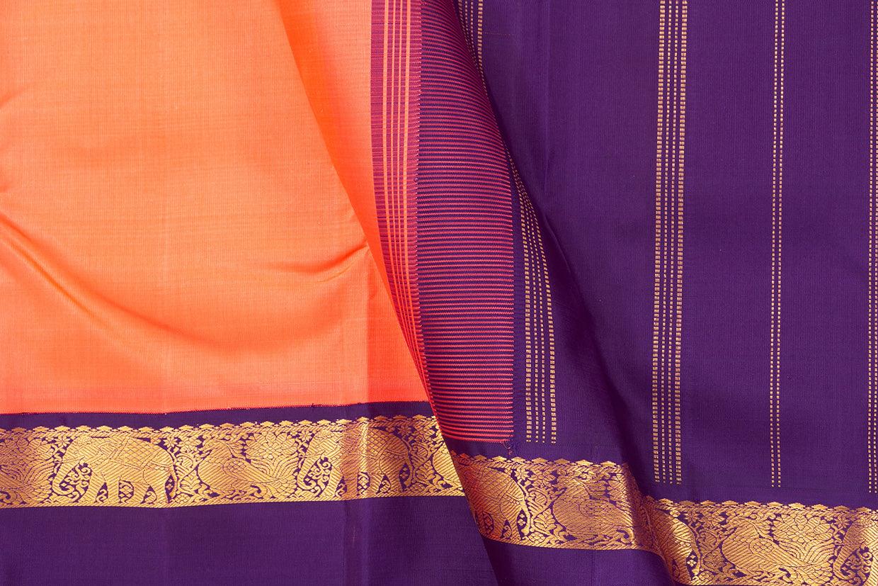 Peach And Violet Kanchipuram Silk Saree With Medium Border Handwoven Pure Silk For Festive Wear PV NYC 989 - Silk Sari - Panjavarnam PV NYC 989