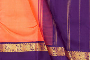 Peach And Violet Kanchipuram Silk Saree With Medium Border Handwoven Pure Silk For Festive Wear PV NYC 989 - Silk Sari - Panjavarnam PV NYC 989