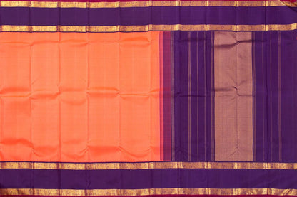 Peach And Violet Kanchipuram Silk Saree With Medium Border Handwoven Pure Silk For Festive Wear PV NYC 989 - Silk Sari - Panjavarnam PV NYC 989