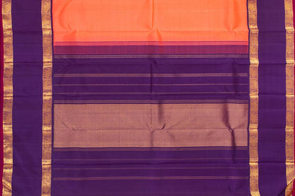 Peach And Violet Kanchipuram Silk Saree With Medium Border Handwoven Pure Silk For Festive Wear PV NYC 989 - Silk Sari - Panjavarnam PV NYC 989