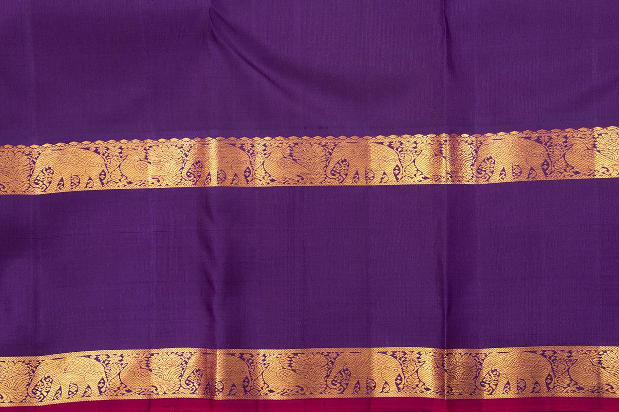 Peach And Violet Kanchipuram Silk Saree With Medium Border Handwoven Pure Silk For Festive Wear PV NYC 989 - Silk Sari - Panjavarnam PV NYC 989