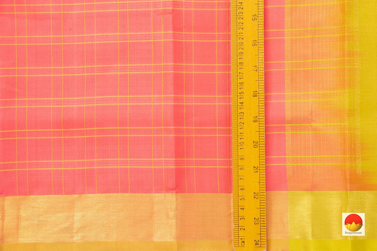 Peach And Yellow Kanchipuram Silk Saree Handwoven Pure Silk Light Weight With Small Border Office Wear PV KNN 165 - Silk Sari - Panjavarnam PV KNN 165