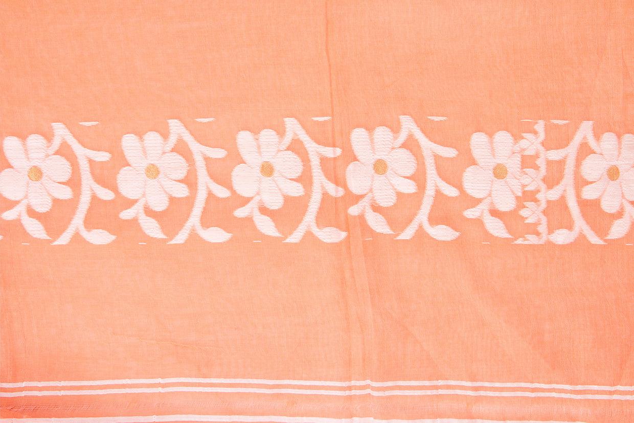 Peach Dhakai Jamdani Mulmul Silk Saree Handwoven PV MJ 54 - Dhakai Jamdhani - Panjavarnam PV MJ 54