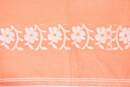 Peach Dhakai Jamdani Mulmul Silk Saree Handwoven PV MJ 54 - Dhakai Jamdhani - Panjavarnam PV MJ 54