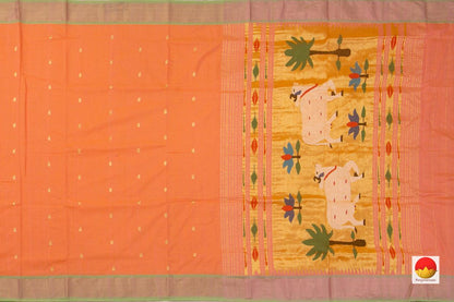 Peach Handwoven Paithani Cotton Saree For Festive Wear PV MG 104 - Paithani Saree - Panjavarnam