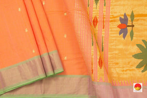 Peach Handwoven Paithani Cotton Saree For Festive Wear PV MG 104 - Paithani Saree - Panjavarnam PV MG 104