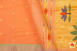 Peach Handwoven Paithani Cotton Saree For Festive Wear PV MG 104 - Paithani Saree - Panjavarnam PV MG 104