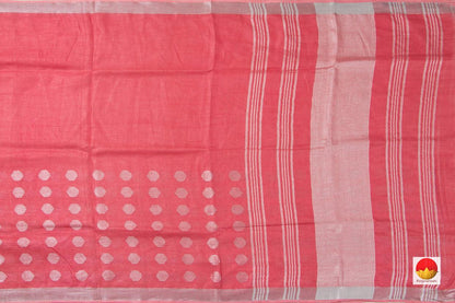 Peach Jamdani Pure Linen Saree With Silver Zari Border Handwoven PL 2014 - Linen Sari - Panjavarnam PL 2014