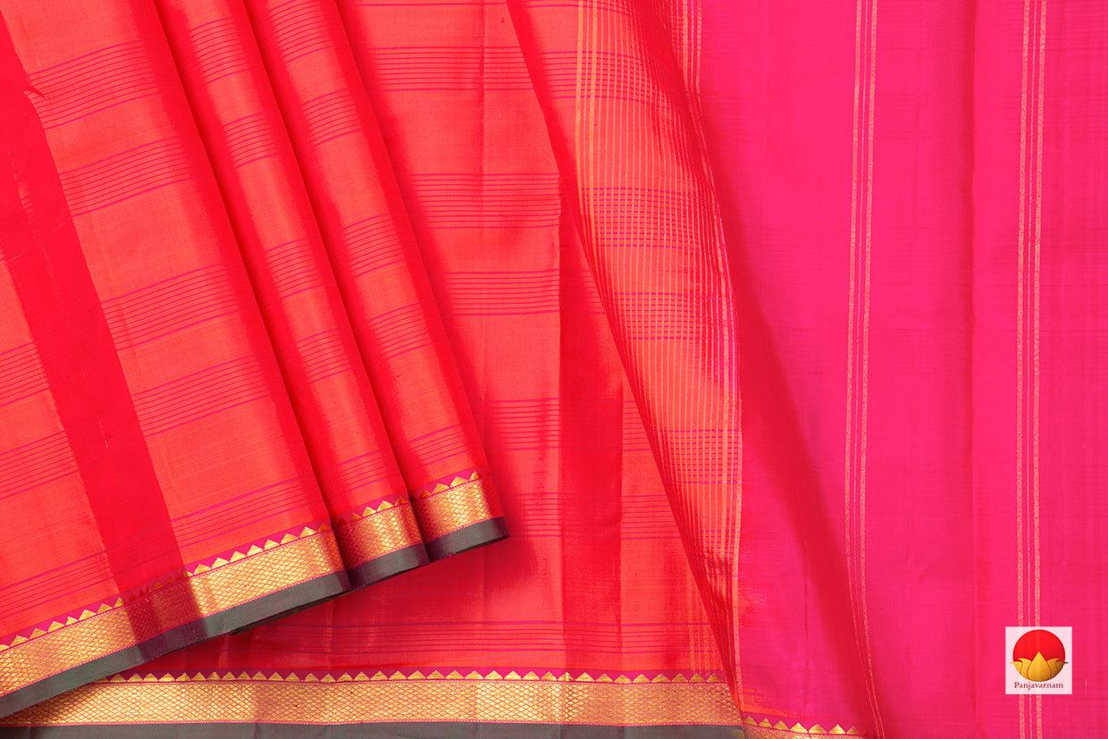 Peach Kanchipuram Silk Saree Handwoven Pure Silk Light Weight With Small Border Office Wear PV KNN 166 - Silk Sari - Panjavarnam