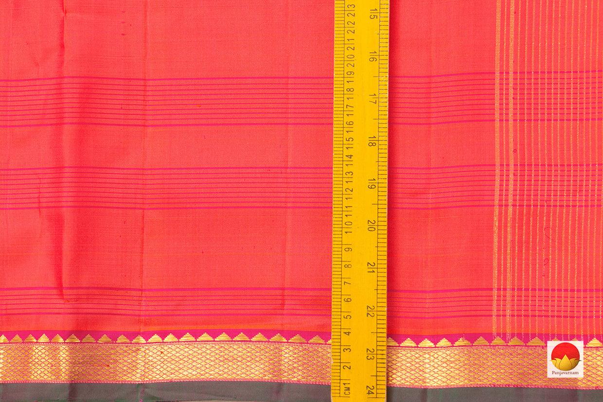 Peach Kanchipuram Silk Saree Handwoven Pure Silk Light Weight With Small Border Office Wear PV KNN 166 - Silk Sari - Panjavarnam
