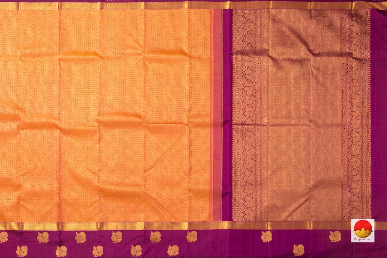 Peach Kanchipuram Silk Saree With Magenta Korvai Border Handwoven Pure Silk Pure Zari For Wedding Wear PV NYC 978 - Silk Sari - Panjavarnam PV NYC 978