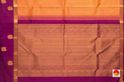 Peach Kanchipuram Silk Saree With Magenta Korvai Border Handwoven Pure Silk Pure Zari For Wedding Wear PV NYC 978 - Silk Sari - Panjavarnam PV NYC 978