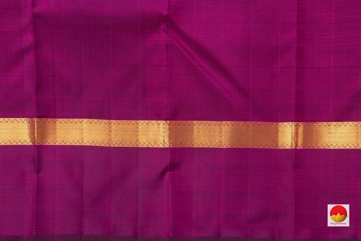 Peach Kanchipuram Silk Saree With Magenta Korvai Border Handwoven Pure Silk Pure Zari For Wedding Wear PV NYC 978 - Silk Sari - Panjavarnam PV NYC 978