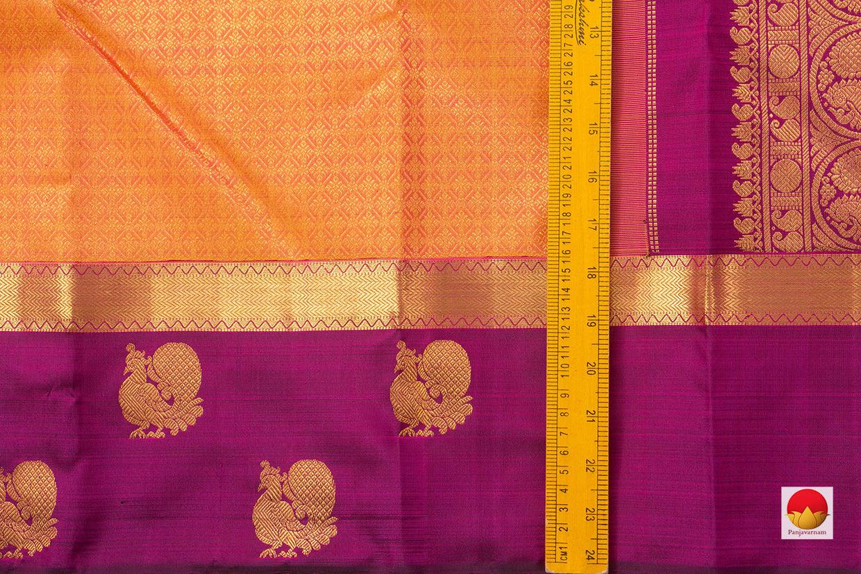 Peach Kanchipuram Silk Saree With Magenta Korvai Border Handwoven Pure Silk Pure Zari For Wedding Wear PV NYC 978 - Silk Sari - Panjavarnam PV NYC 978