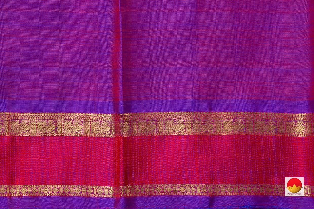 Peach Kanchipuram Silk Saree With Purple Korvai Border Handwoven Pure Silk Pure Zari For Wedding Wear PV NYC 904 - Silk Sari - Panjavarnam