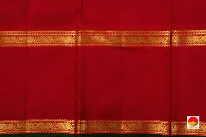 Peach Kanchipuram Silk Saree With Red Korvai Rettai Pettu Border And Zari Stripes Handwoven Pure Silk Pure Zari For Wedding Wear PV J 998 - Silk Sari - Panjavarnam