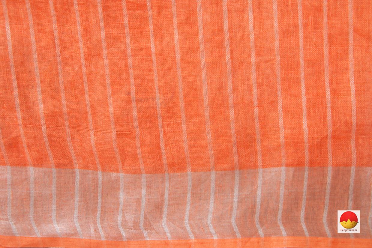 Peach Linen Saree With Embroidery And Silver Zari Border PL 2033 - Linen Sari - Panjavarnam