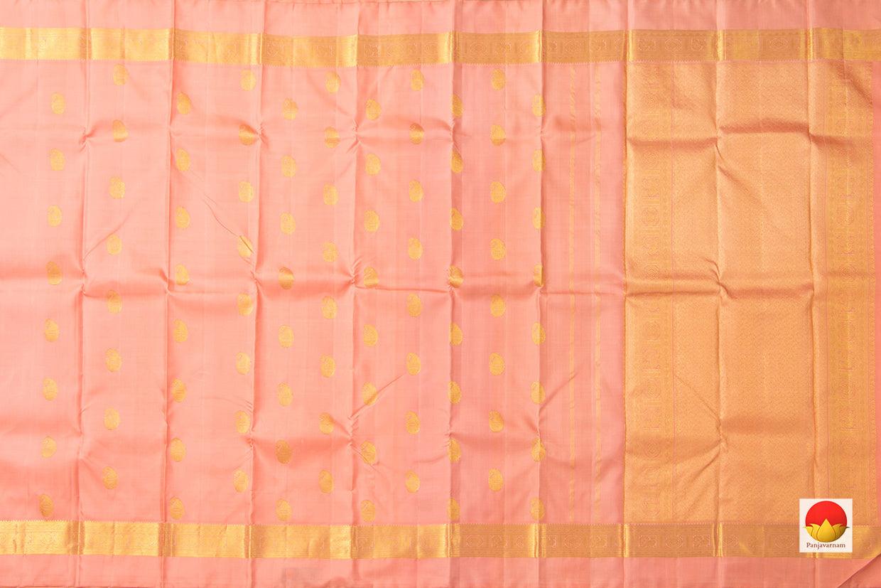 Peach Pink Kanchipuram Silk Saree With Paisley Motifs Handwoven Pure Silk Pure Zari For Wedding Wear PV NYC 973 - Silk Sari - Panjavarnam