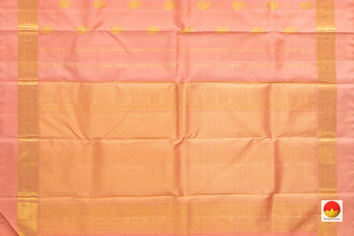 Peach Pink Kanchipuram Silk Saree With Paisley Motifs Handwoven Pure Silk Pure Zari For Wedding Wear PV NYC 973 - Silk Sari - Panjavarnam