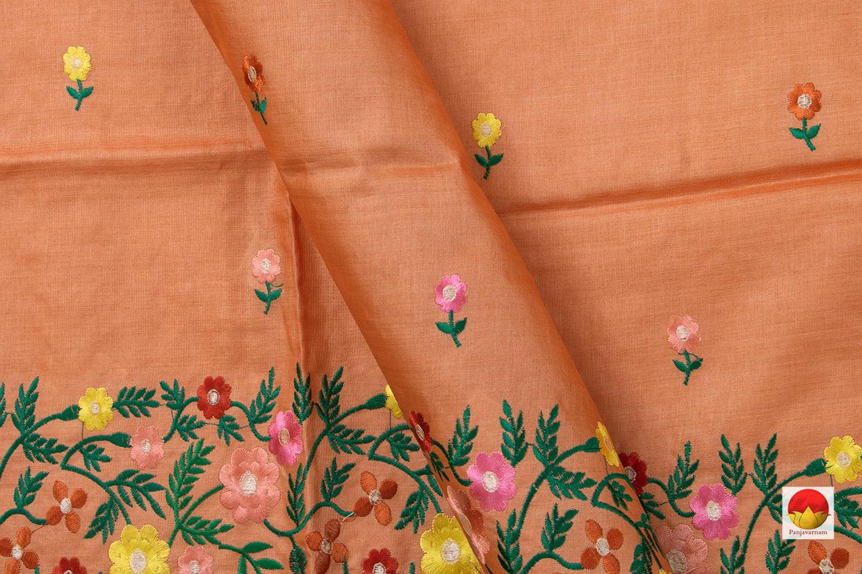 Peach Pure Tussar Silk Saree With Embroidery Border Handwoven For Casual Wear PT 754 - Tussar Silk - Panjavarnam PT 754