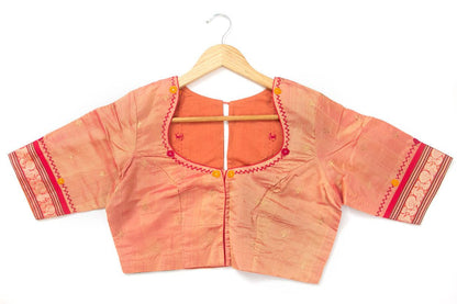 Peach Silk Cotton Readymade Blouse PV BL 159 - Blouse - Panjavarnam PV BL 159