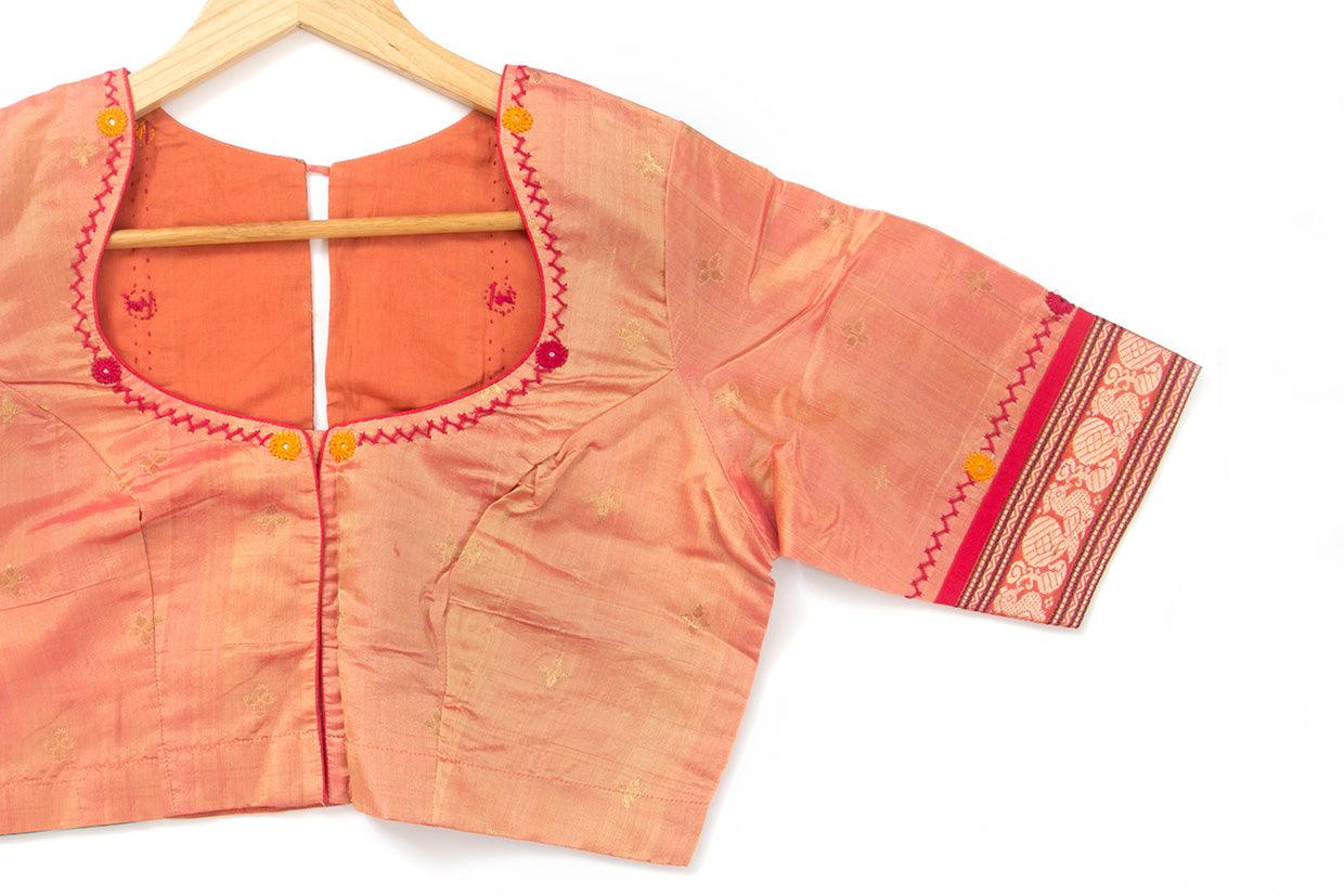 Peach Silk Cotton Readymade Blouse PV BL 159 - Blouse - Panjavarnam PV BL 159