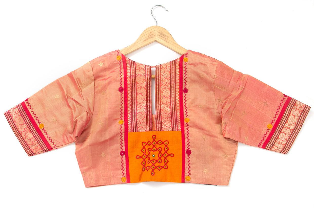 Peach Silk Cotton Readymade Blouse PV BL 159 - Blouse - Panjavarnam PV BL 159