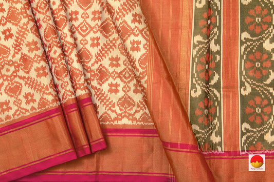 Peach Tissue Pochampally Silk Saree Ikat Handwoven Pure Silk For Festive Wear PIK 357 - Pochampally Silk - Panjavarnam