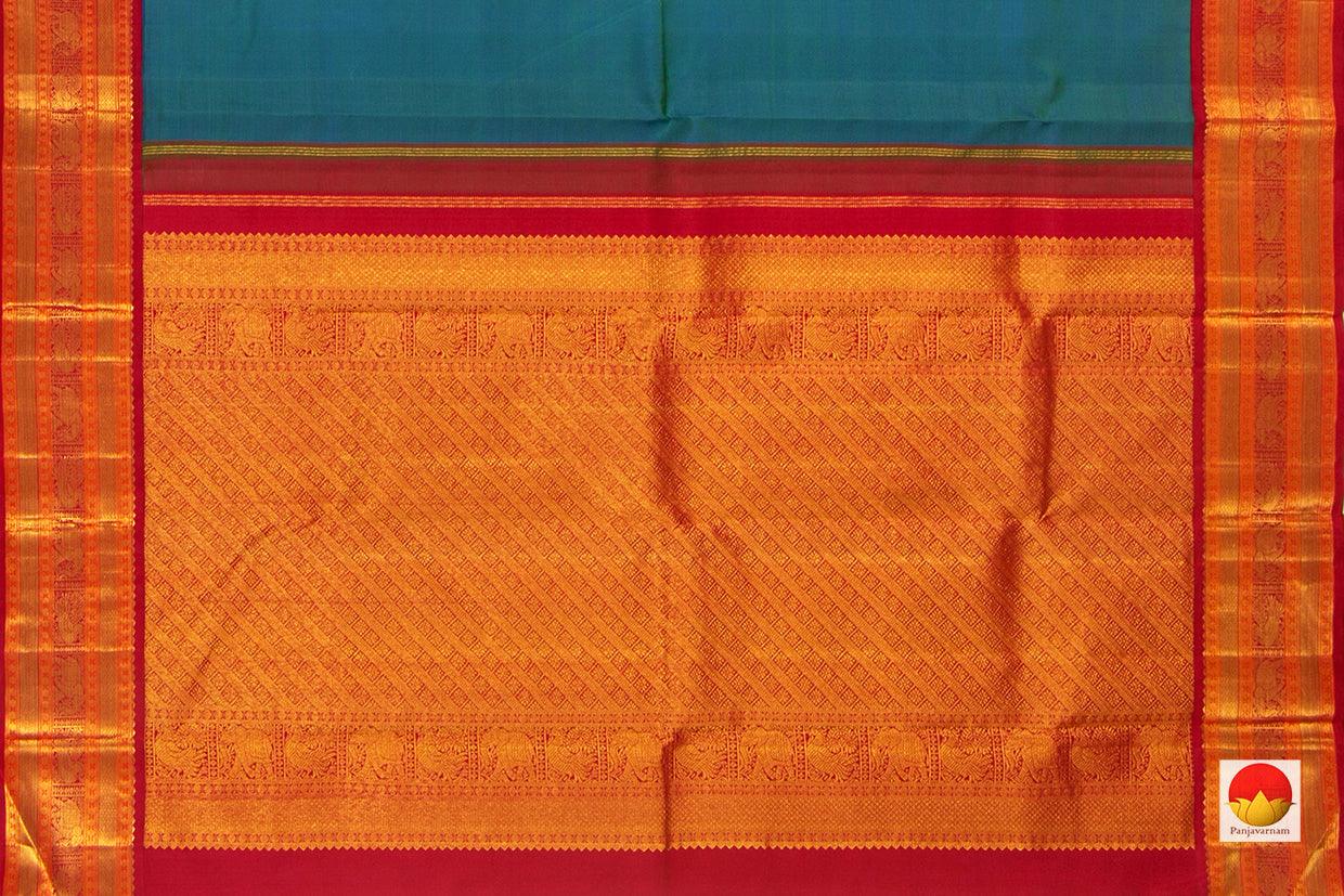 Peacock Blue And Red Kanchipuram Silk Saree Handwoven Pure Silk Pure Zari For Festive Wear PV J 3156 - Silk Sari - Panjavarnam PV J 3156