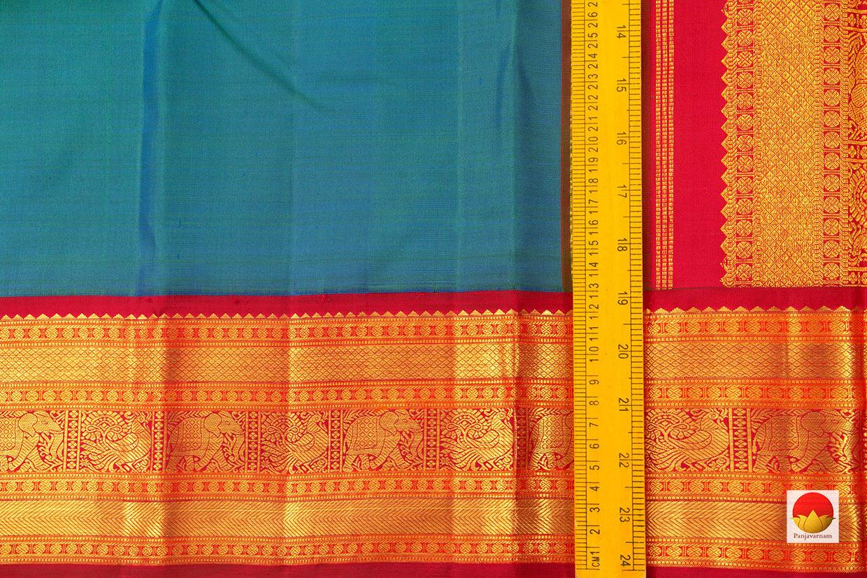 Peacock Blue And Red Kanchipuram Silk Saree Handwoven Pure Silk Pure Zari For Festive Wear PV J 3156 - Silk Sari - Panjavarnam PV J 3156