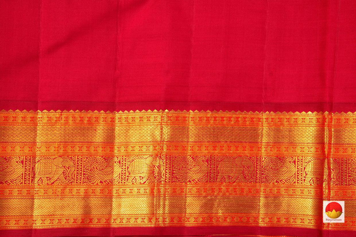 Peacock Blue And Red Kanchipuram Silk Saree Handwoven Pure Silk Pure Zari For Festive Wear PV J 3156 - Silk Sari - Panjavarnam PV J 3156