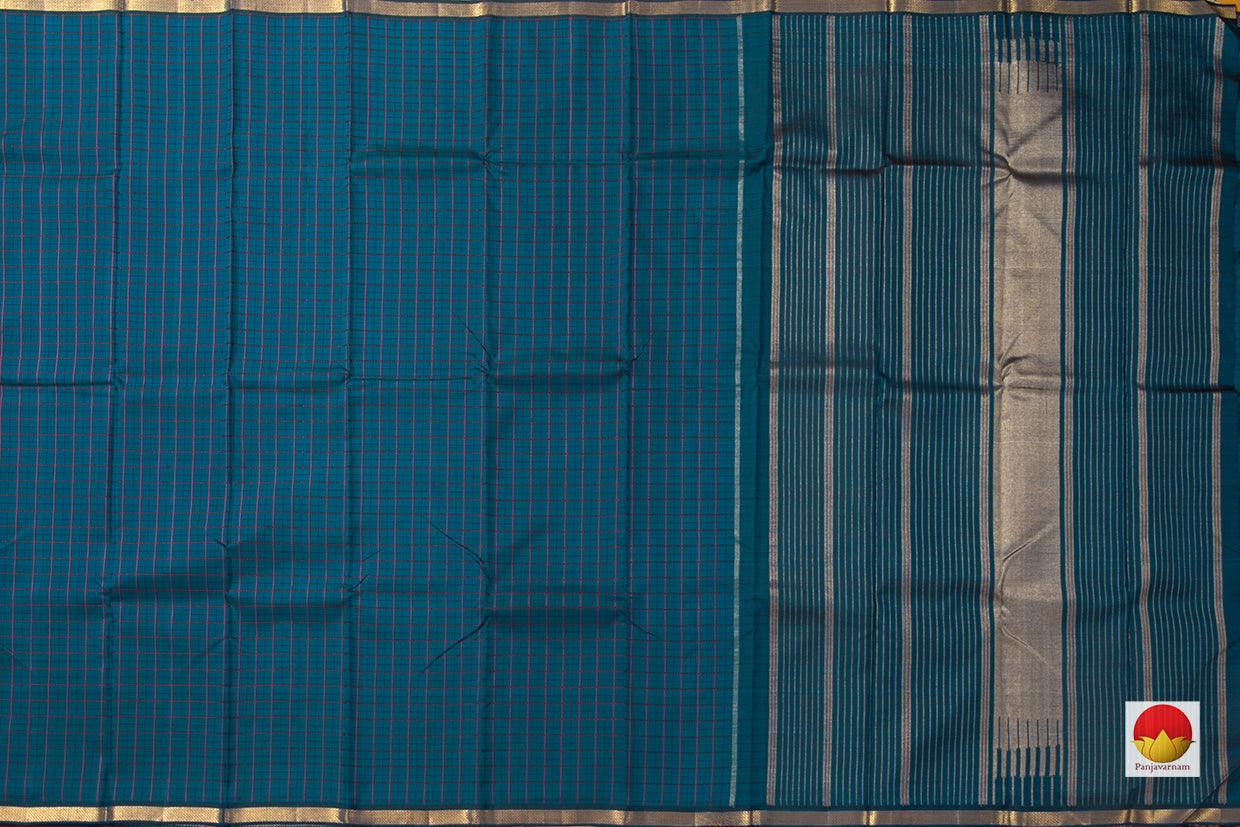Peacock Blue Kanchipuram Silk Saree Handwoven Pure Silk Pure Zari For Casual Wear PV NYC 934 - Silk Sari - Panjavarnam