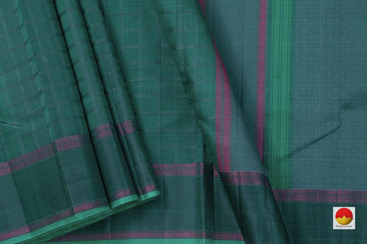 Peacock Green Kanchipuram Silk Saree Handwoven Pure Silk No Zari For Office Wear PV RM NZ 416 - Silk Sari - Panjavarnam