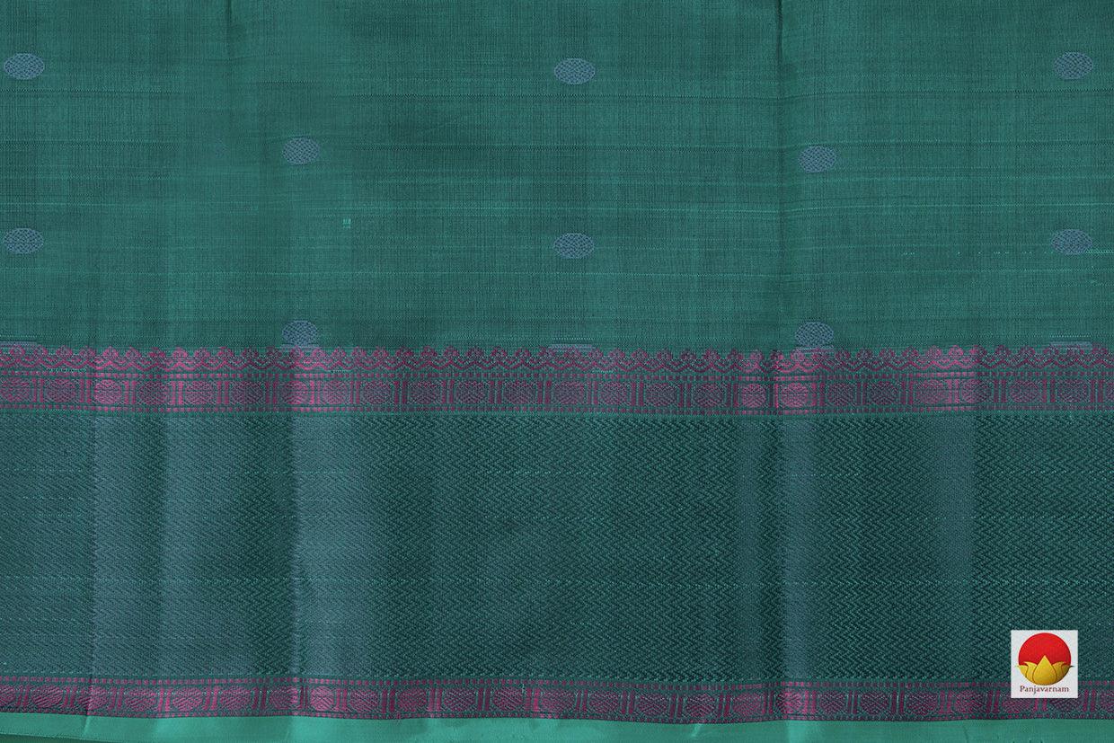 Peacock Green Kanchipuram Silk Saree Handwoven Pure Silk No Zari For Office Wear PV RM NZ 416 - Silk Sari - Panjavarnam