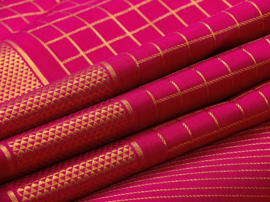 Pink 9 Yards Kanchipuram Silk Saree Handwoven Pure Silk Pure Zari For Wedding Wear PV NYC 759 - Silk Sari - Panjavarnam PV NYC 759