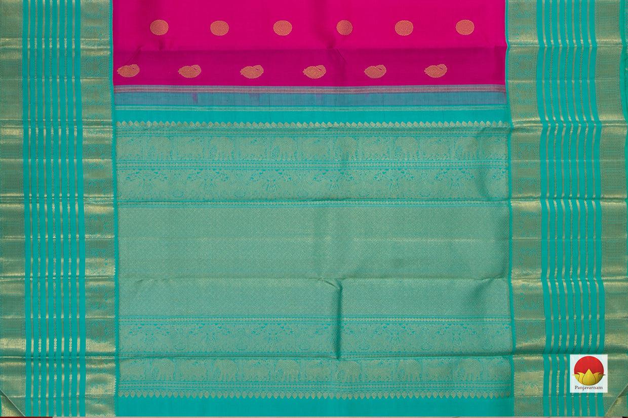Pink And Ananda Blue Kanchipuram Silk Saree With Gandaberunda Motifs Handwoven Pure Silk Pure Zari PV NYC 630 - Silk Sari - Panjavarnam