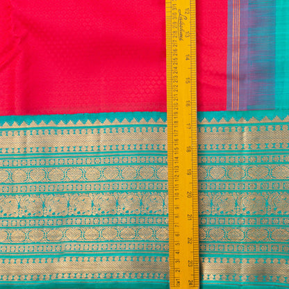 PInk And Anandha Blue Kanchipuram Silk Saree With Contrast Border For Wedding Wear PV NYC 1291 - Silk Sari - Panjavarnam PV NYC 1291