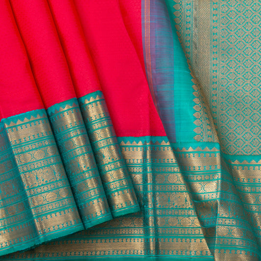 PInk And Anandha Blue Kanchipuram Silk Saree With Contrast Border For Wedding Wear PV NYC 1291 - Silk Sari - Panjavarnam PV NYC 1291