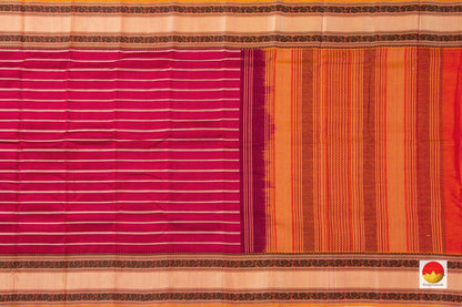 Pink And Beige Kanchi Silk Cotton Saree With Veldhari Stripes Handwoven For Office Wear PV KSC 1199 - Silk Cotton - Panjavarnam