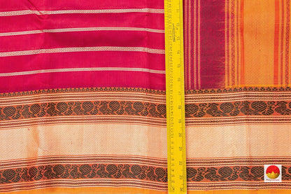 Pink And Beige Kanchi Silk Cotton Saree With Veldhari Stripes Handwoven For Office Wear PV KSC 1199 - Silk Cotton - Panjavarnam