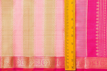 Pink And Beige Kanchipuram Silk Saree With Small Border Handwoven Pure Silk For Festive Wear PV NYC 1010 - Silk Sari - Panjavarnam