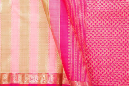 Pink And Beige Kanchipuram Silk Saree With Small Border Handwoven Pure Silk For Festive Wear PV NYC 1010 - Silk Sari - Panjavarnam PV NYC 1010