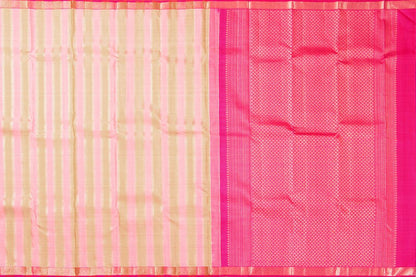 Pink And Beige Kanchipuram Silk Saree With Small Border Handwoven Pure Silk For Festive Wear PV NYC 1010 - Silk Sari - Panjavarnam PV NYC 1010