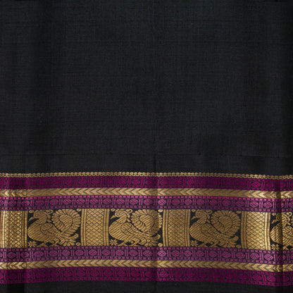 Pink And Black Kanchipuram Silk Saree With Medium Border Handwoven Pure Silk For Wedding Wear PV NYC 1161 - Silk Sari - Panjavarnam PV NYC 1161