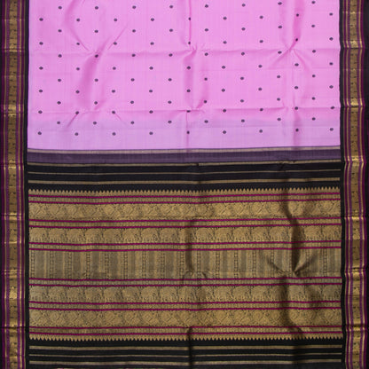 Pink And Black Kanchipuram Silk Saree With Medium Border Handwoven Pure Silk For Wedding Wear PV NYC 1161 - Silk Sari - Panjavarnam PV NYC 1161