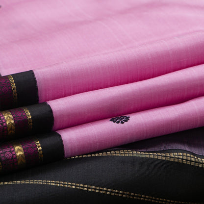 Pink And Black Kanchipuram Silk Saree With Medium Border Handwoven Pure Silk For Wedding Wear PV NYC 1161 - Silk Sari - Panjavarnam PV NYC 1161