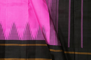 Pink And Black Temple Border Kanchipuram Silk Saree Light Weight For Festive Wear PV KNN 234 - Silk Sari - Panjavarnam PV KNN 234