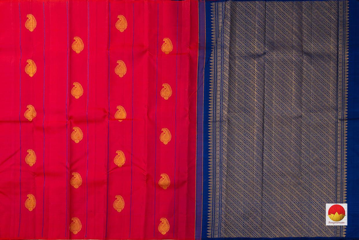 Pink And Blue Kanchipuram Silk Saree Handwoven Pure Silk Pure Zari Borderless For Festive Wear PV NYC 648 - Silk Sari - Panjavarnam